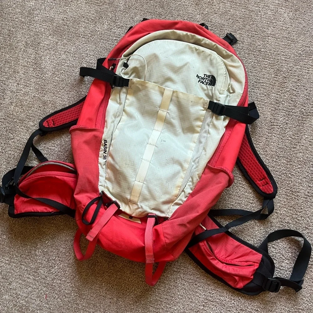 North Face Basin 36L Red & White Hiking Backpac